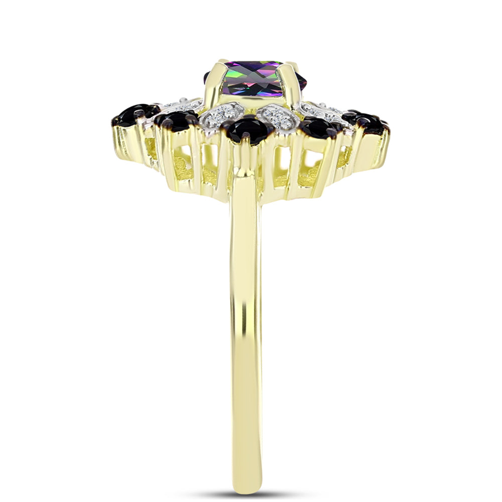 Goldplattierter Silberring mit mystischem Topas und schwarzem Spinell 2 