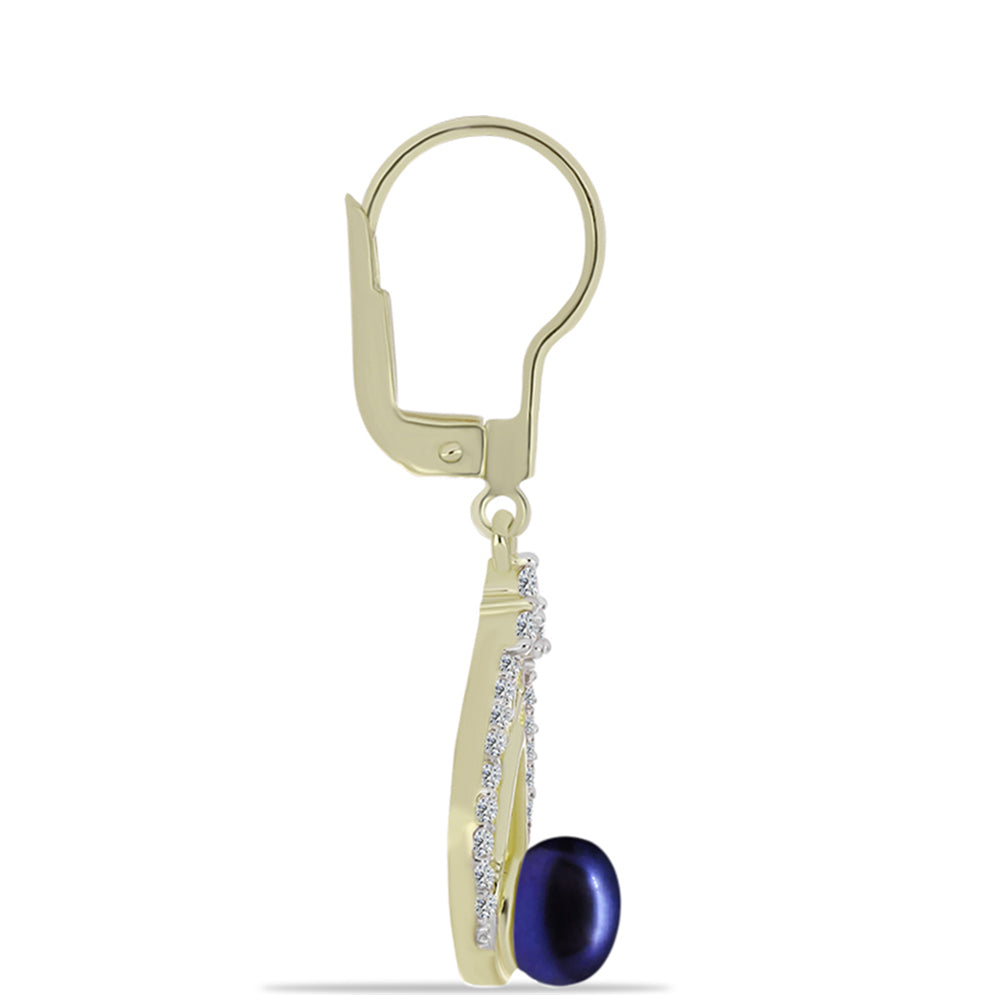 Goldplattierte Silberohrringe mit schwarzer Süßwasserzuchtperle und weißem Topas 2 