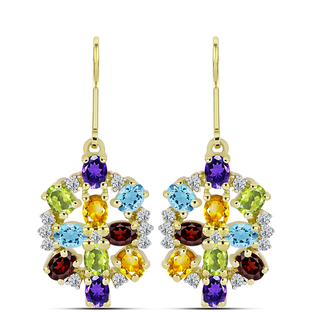 Goldplattierte Silberohrringe mit Barton Granat und marokkanischem Amethyst