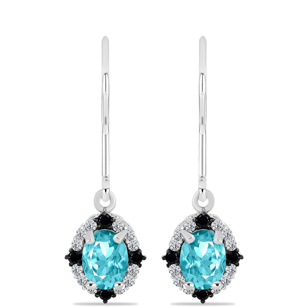 Silberohrringe mit Paraiba Quarz und schwarzem Spinell 1 