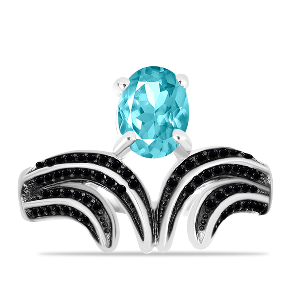 Silberring mit Paraiba Quarz und schwarzem Spinell