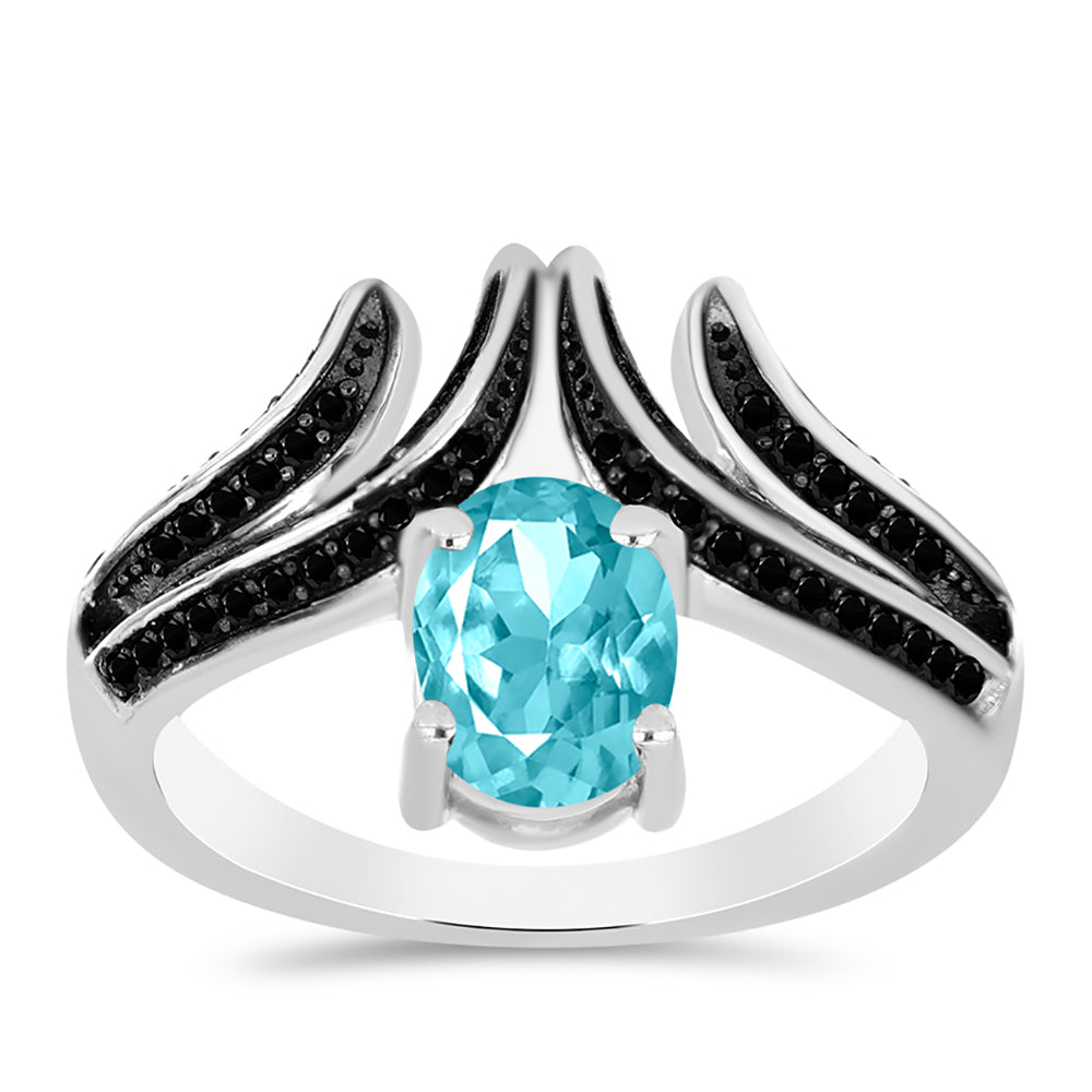 Silberring mit Paraiba Quarz und schwarzem Spinell
