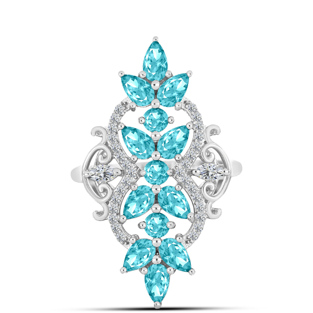 Silberring mit Paraiba Quarz und weißem Topas