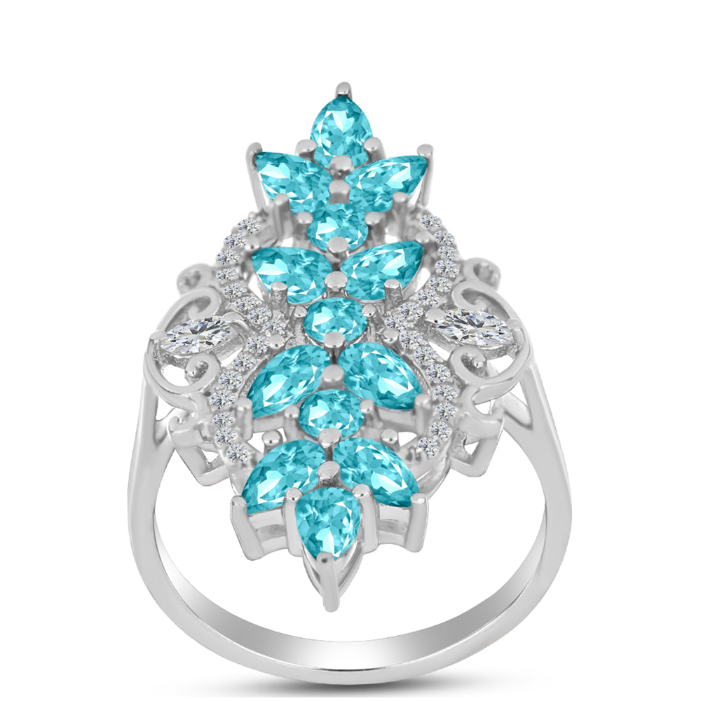 Silberring mit Paraiba Quarz und weißem Topas 3 