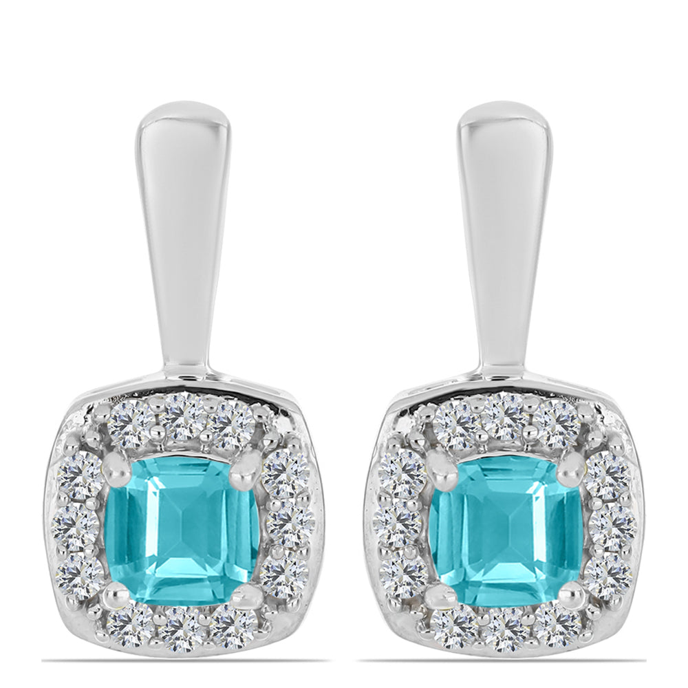 Silberohrringe mit Paraiba Quarz und weißem Topas