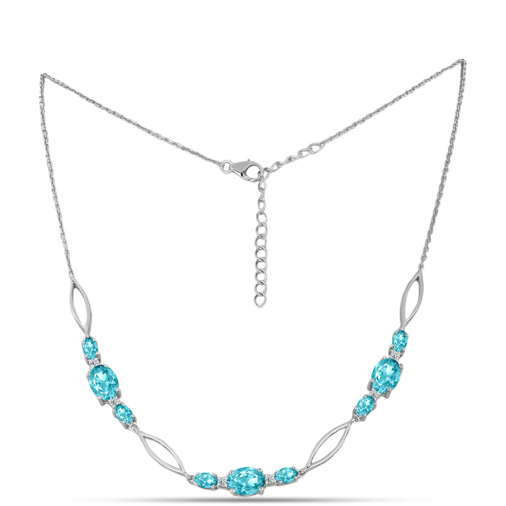Silberhalskette mit Paraiba Quarz und weißem Topas