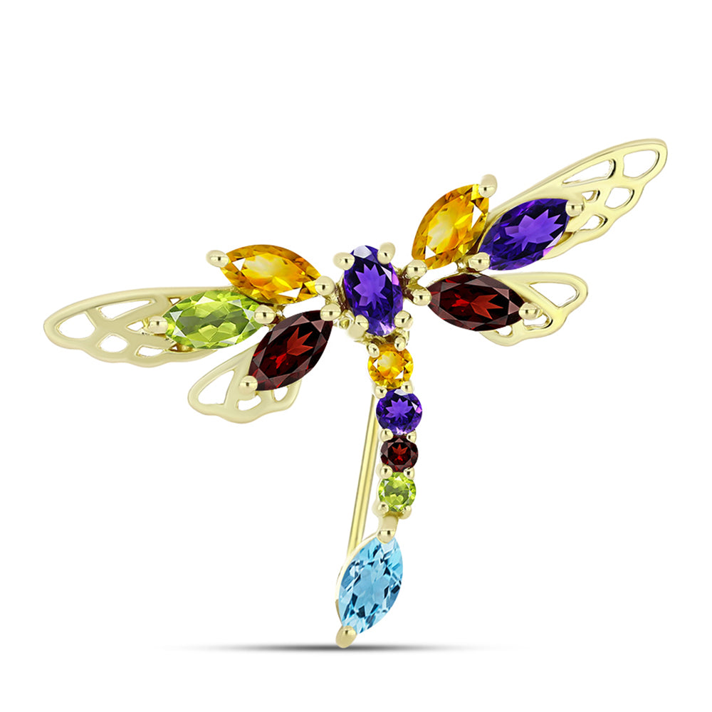 Goldplattierte Silberbrosche mit Barton Granat und marokkanischem Amethyst 1 