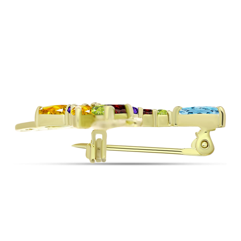 Goldplattierte Silberbrosche mit Barton Granat und marokkanischem Amethyst 2 