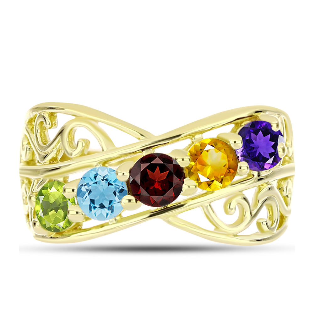 Goldplattierter Silberring mit Barton Granat und marokkanischem Amethyst 1 