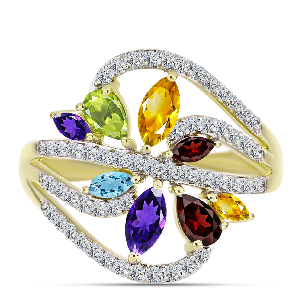 Goldplattierter Silberring mit Barton Granat und marokkanischem Amethyst 1 