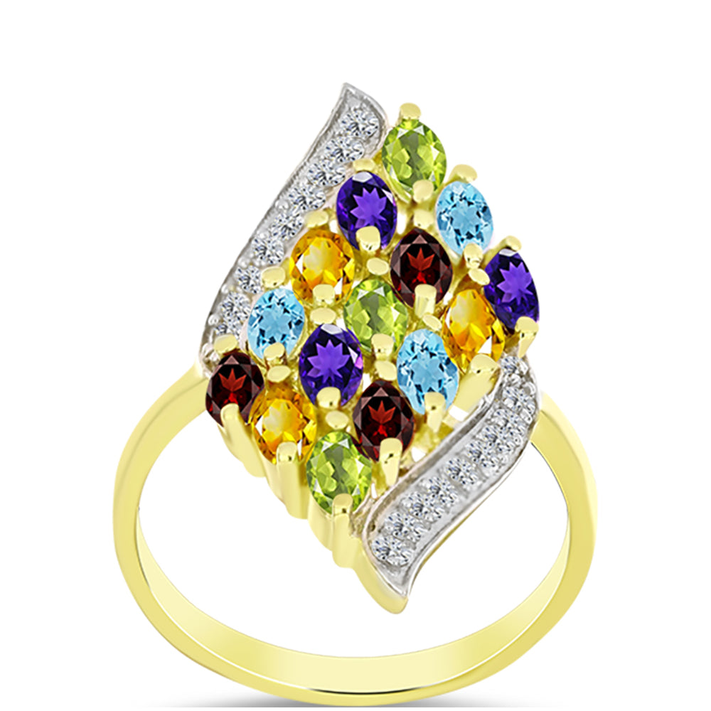 Goldplattierter Silberring mit Barton Granat und marokkanischem Amethyst 3 