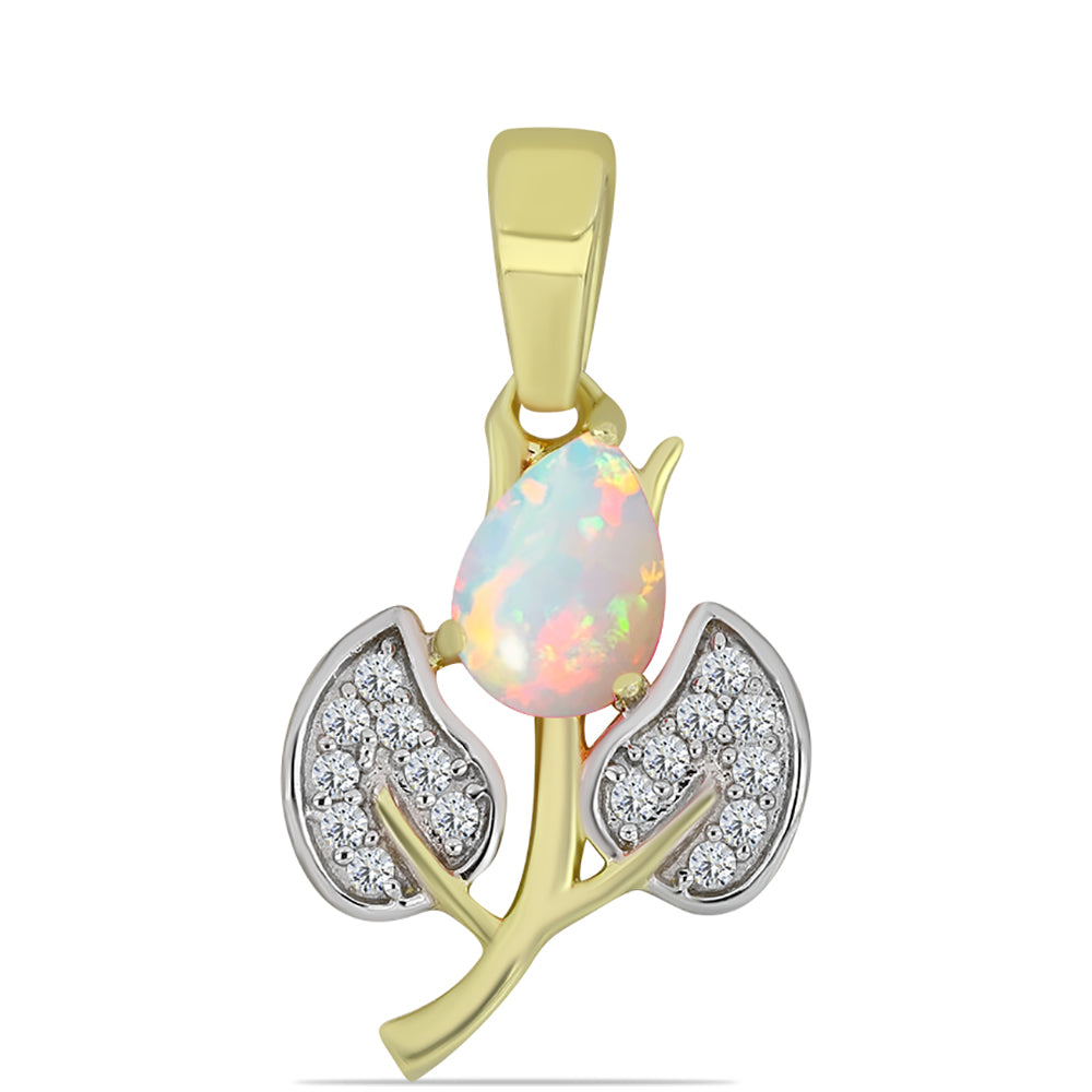Goldplattierter Silberanhänger mit Welo-Opal und weißem Topas