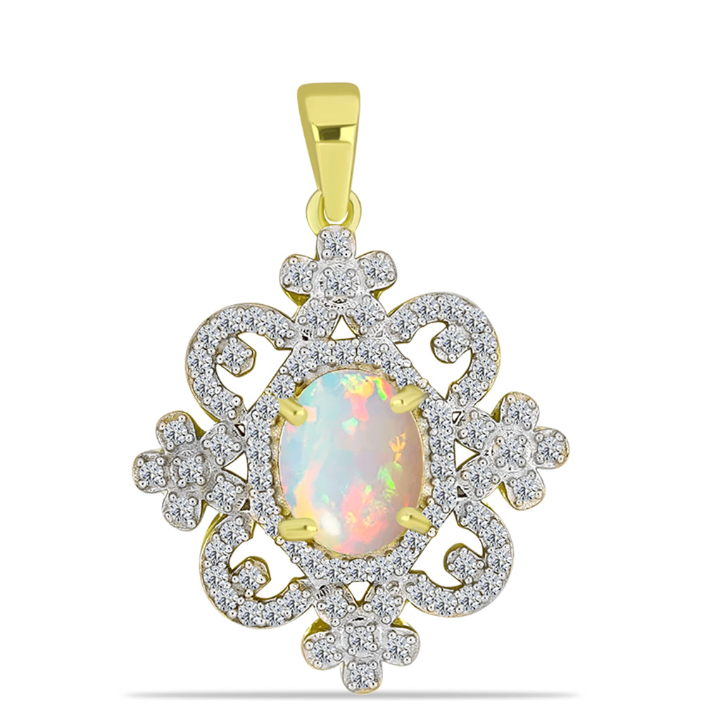 Goldplattierter Silberanhänger mit Welo-Opal und weißem Topas 1 