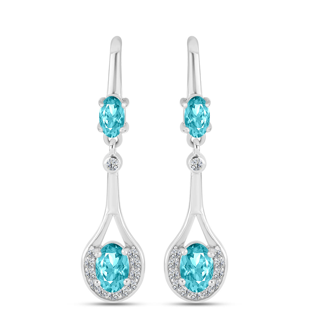 Silberohrringe mit Paraiba Quarz und weißem Topas