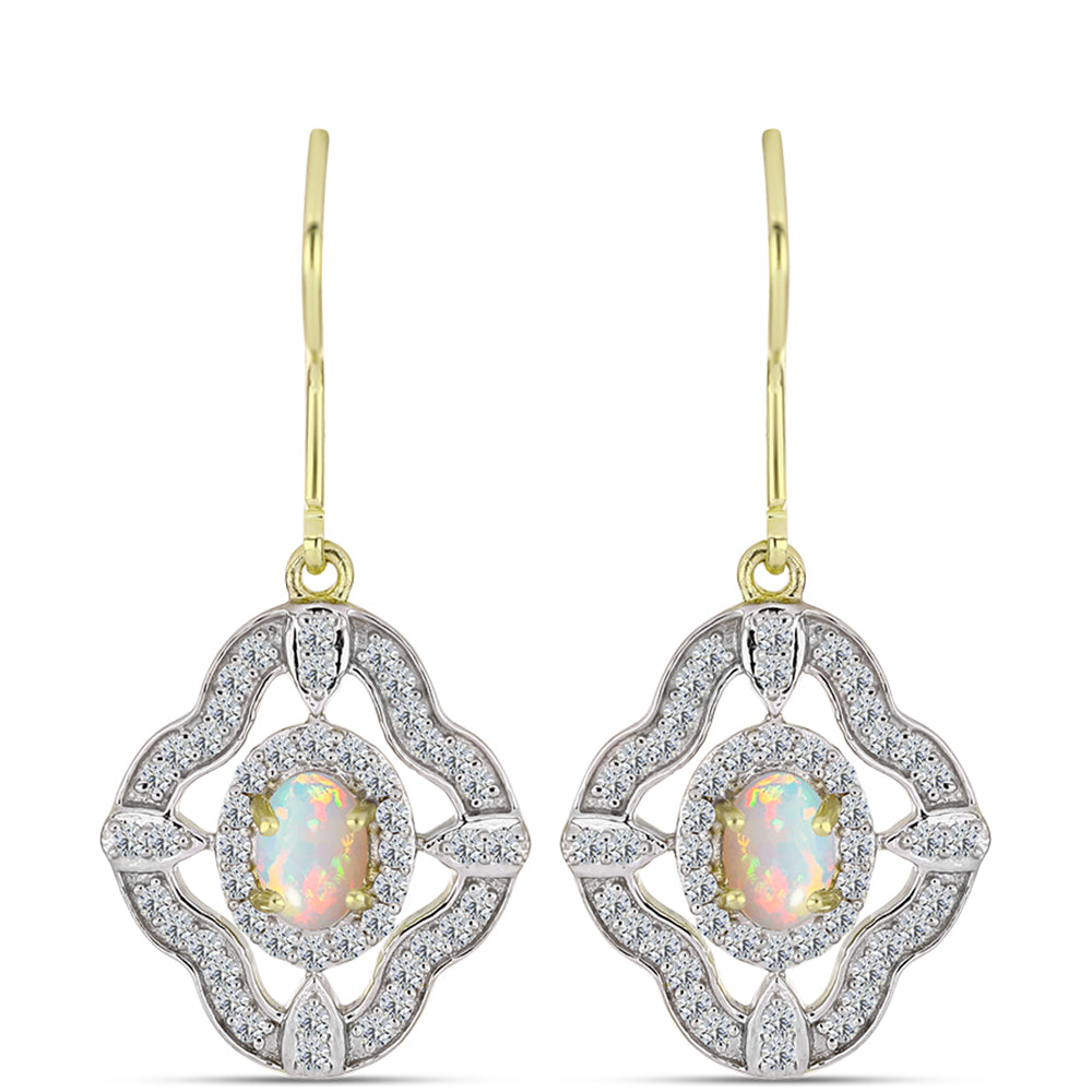 Goldplattierte Silberohrringe mit Welo-Opal und weißem Topas 1 