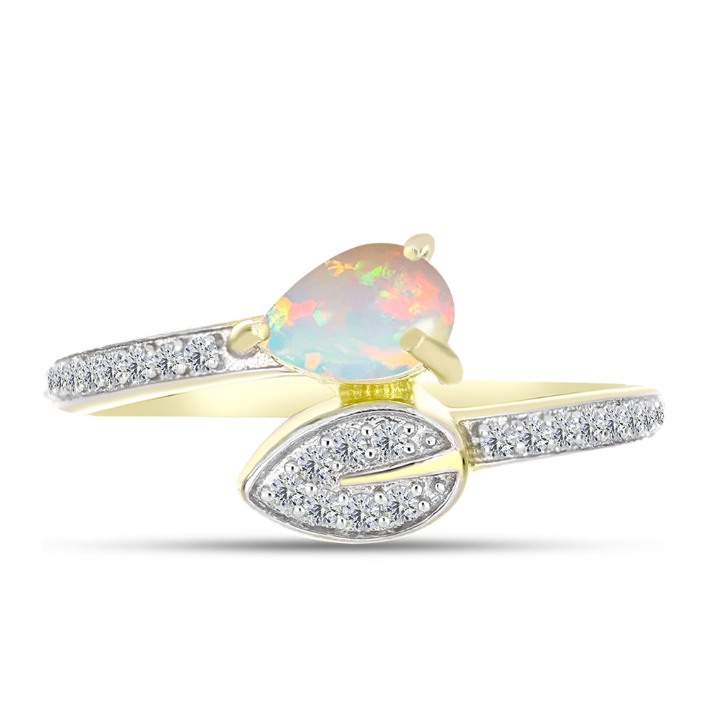 Goldplattierter Silberring mit Welo-Opal und weißem Topas 1 