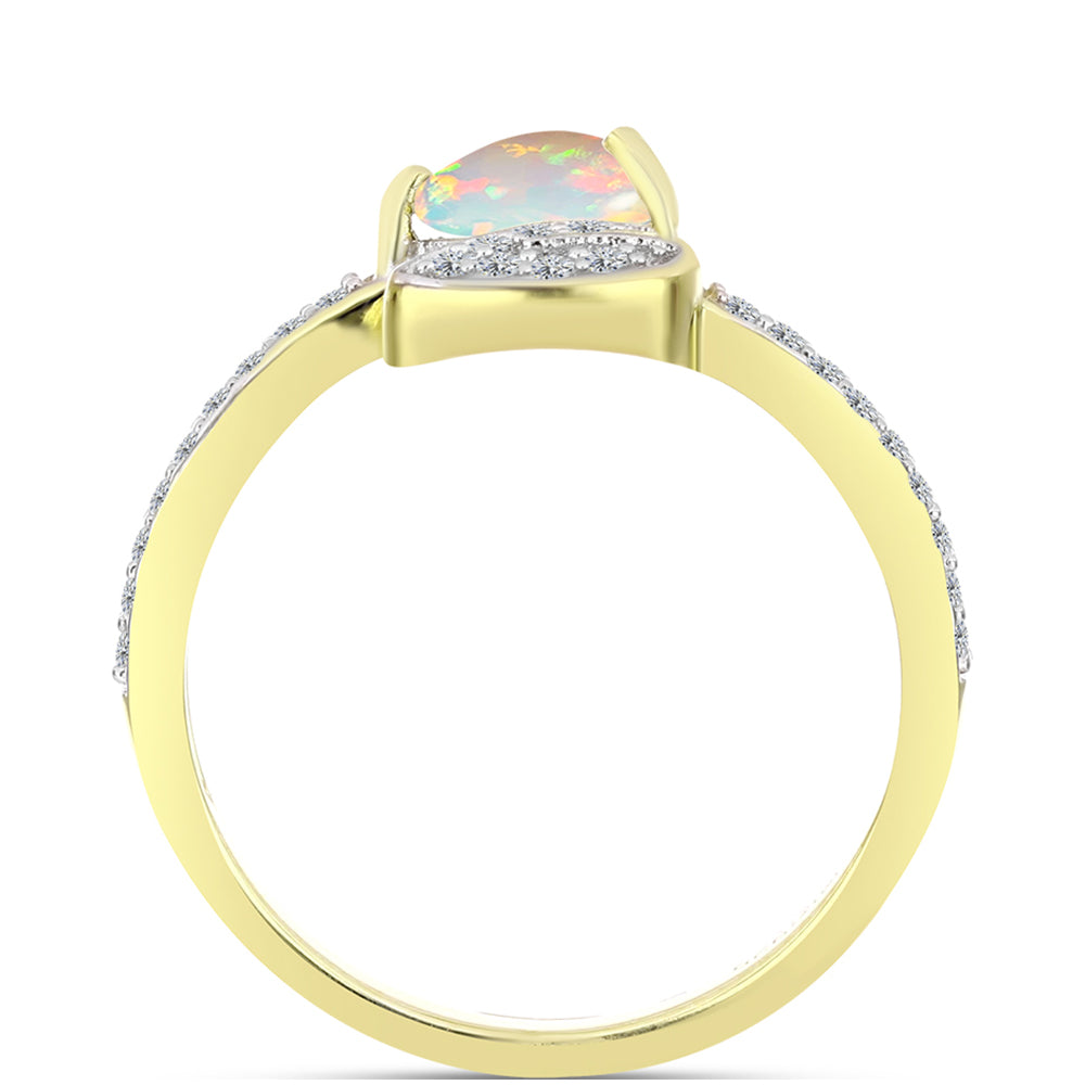 Goldplattierter Silberring mit Welo-Opal und weißem Topas 2 