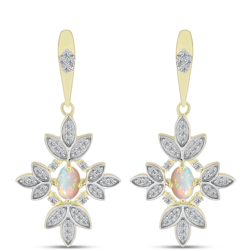 Goldplattierte Silberohrringe mit Welo-Opal und weißem Topas 1 