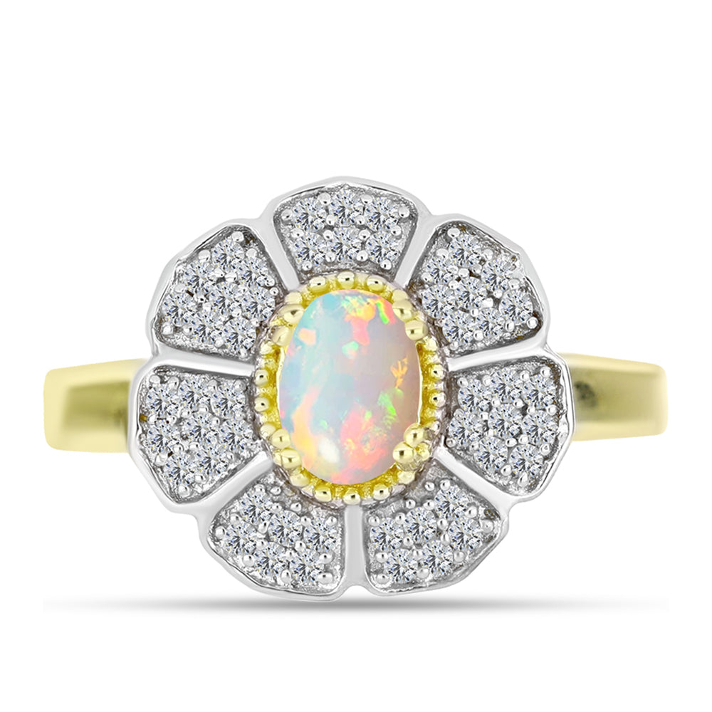 Goldplattierter Silberring mit Welo-Opal und weißem Topas