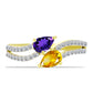 Goldplattierter Silberring mit marokkanischem Amethyst und Zitrin aus dem Ural