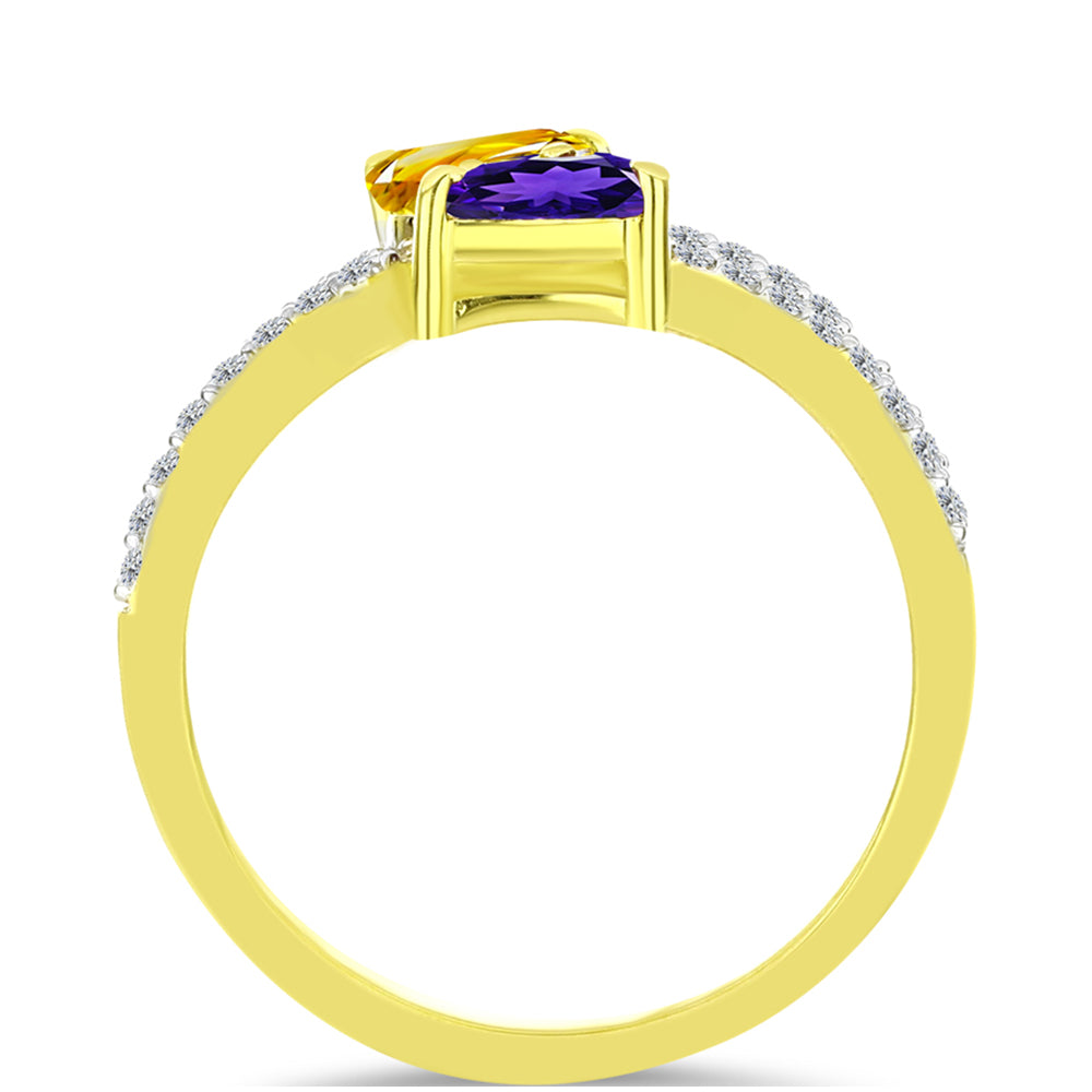 Goldplattierter Silberring mit marokkanischem Amethyst und Zitrin aus dem Ural 2 