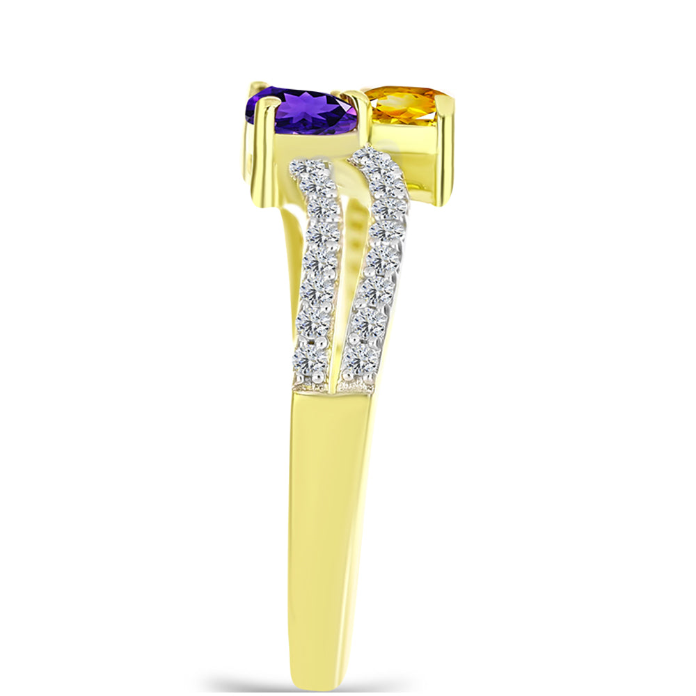 Goldplattierter Silberring mit marokkanischem Amethyst und Zitrin aus dem Ural 4 