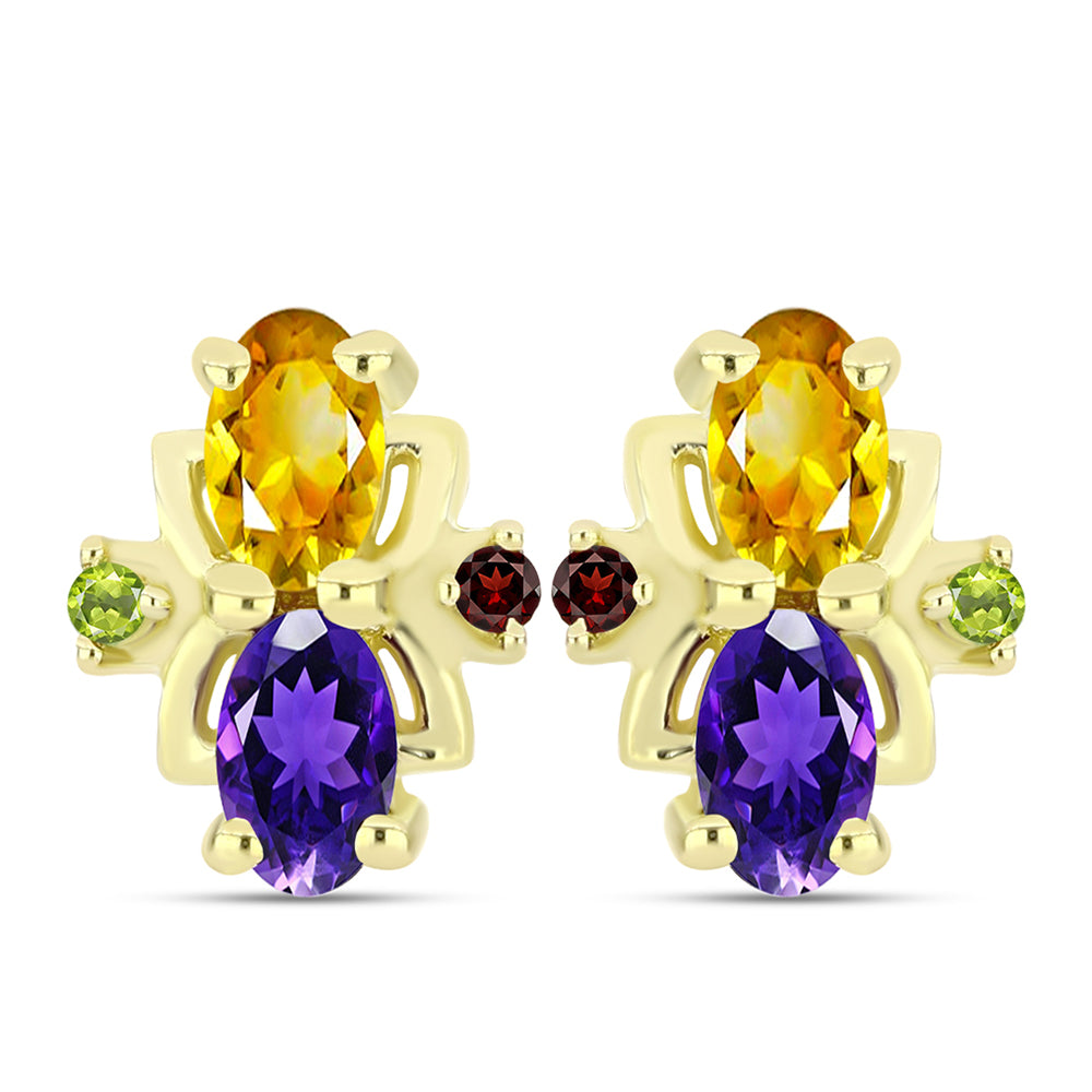 Goldplattierte Silberohrringe mit Barton Granat und marokkanischem Amethyst 1 