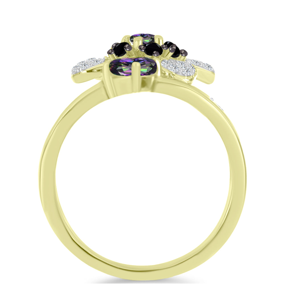 Goldplattierter Silberring mit mystischem Topas und schwarzem Spinell