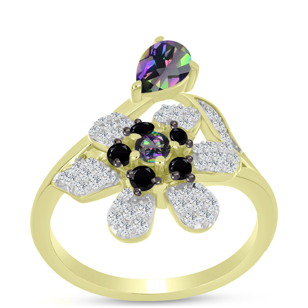 Goldplattierter Silberring mit mystischem Topas und schwarzem Spinell 3 
