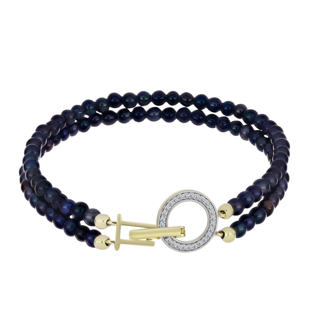 Goldplattiertes Silberarmband mit schwarzer Süßwasserzuchtperle und weißem Topas 1 