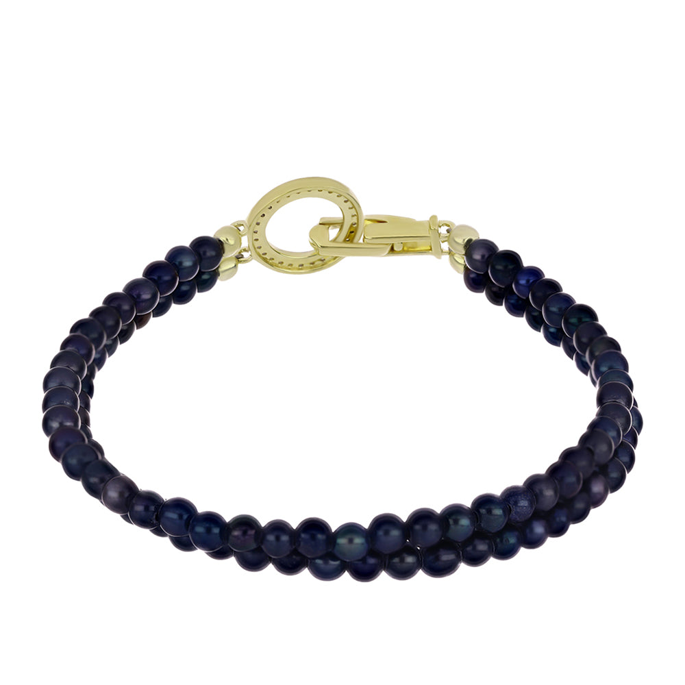 Goldplattiertes Silberarmband mit schwarzer Süßwasserzuchtperle und weißem Topas 2 