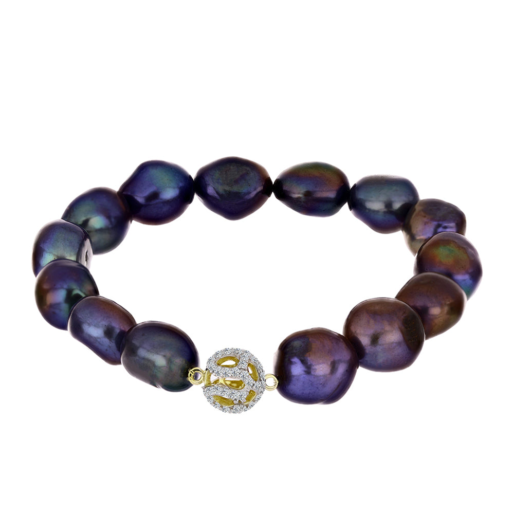 Goldplattiertes Silberarmband mit schwarzer Süßwasserzuchtperle und weißem Topas