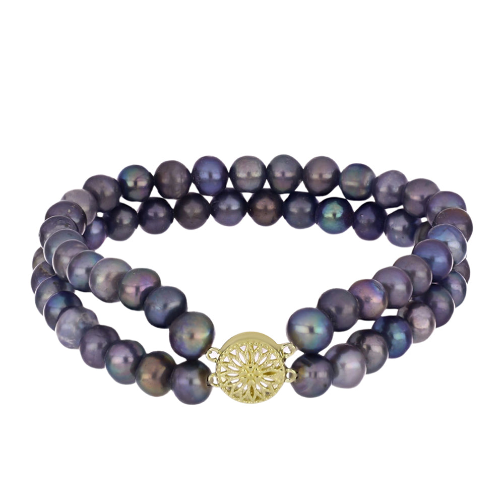Goldplattiertes Silberarmband mit schwarzer Süßwasserzuchtperle