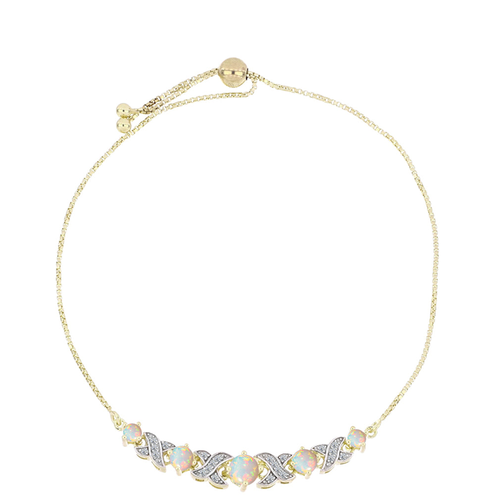 Goldplattiertes Silberarmband mit Welo-Opal und weißem Topas