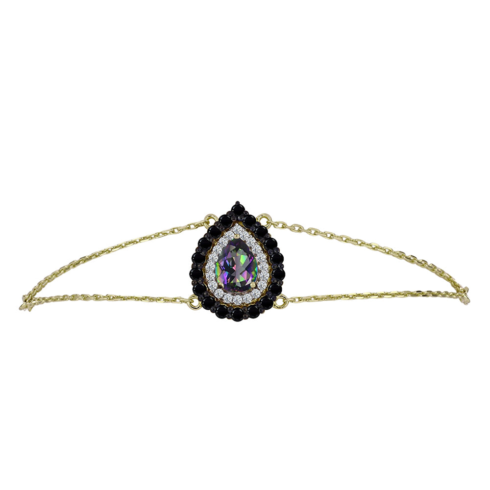 Goldplattiertes Silberarmband mit mystischem Topas und schwarzem Spinell