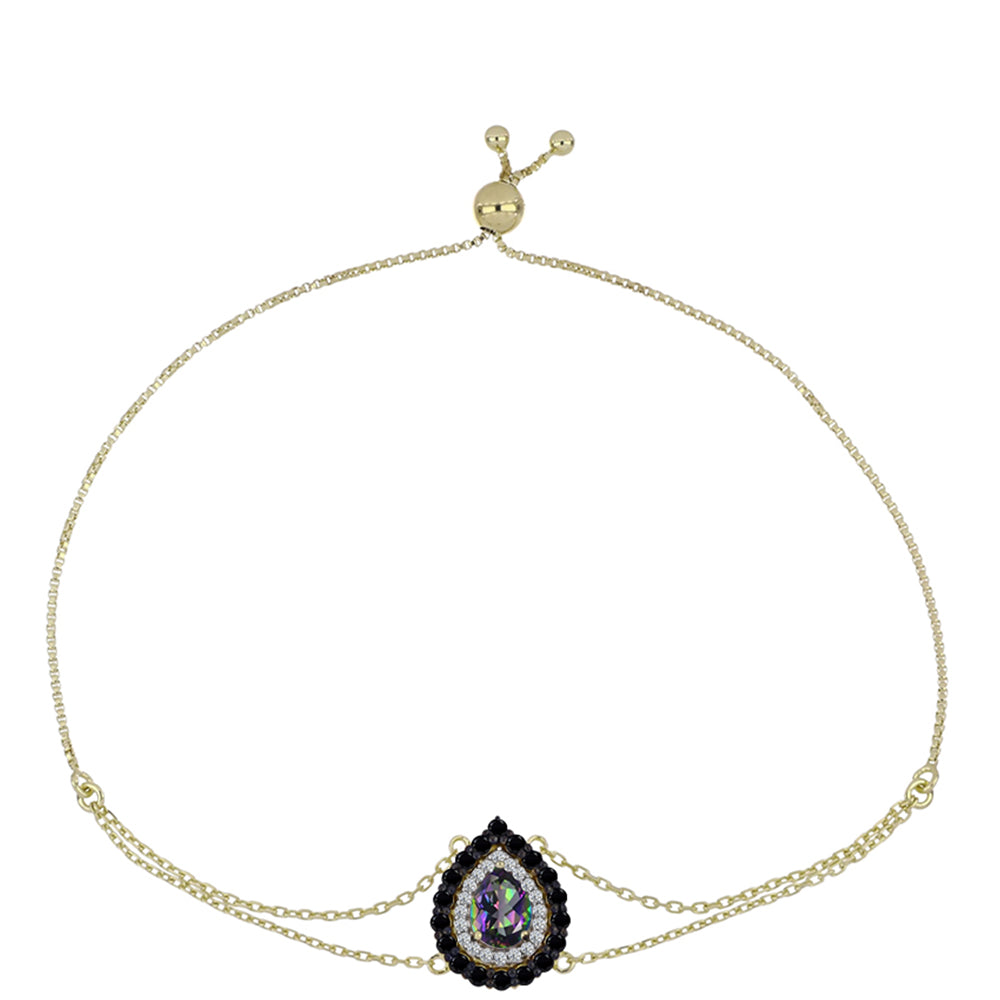 Goldplattiertes Silberarmband mit mystischem Topas und schwarzem Spinell