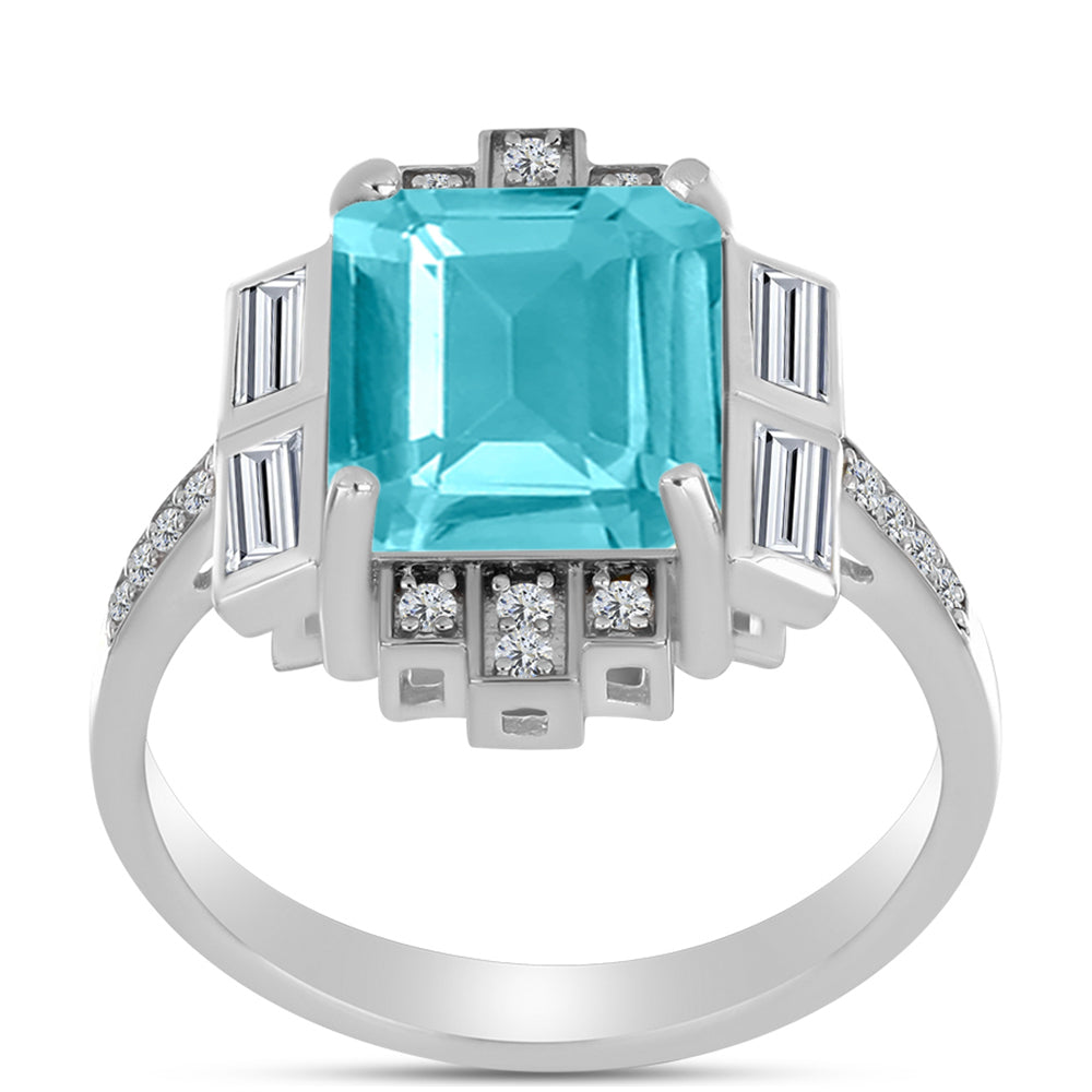 Silberring mit Paraiba Quarz und weißem Topas