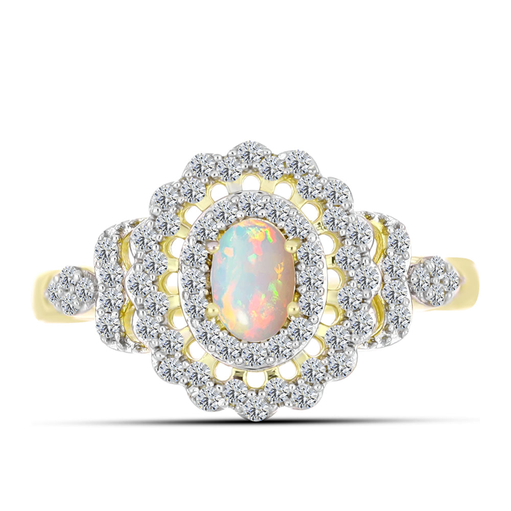 Goldplattierter Silberring mit Welo-Opal und weißem Topas 1 