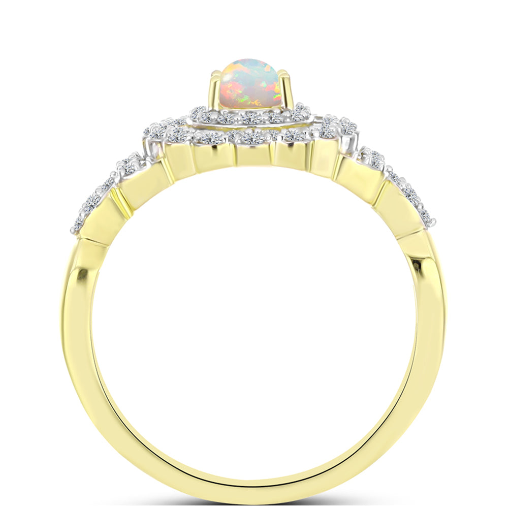 Goldplattierter Silberring mit Welo-Opal und weißem Topas