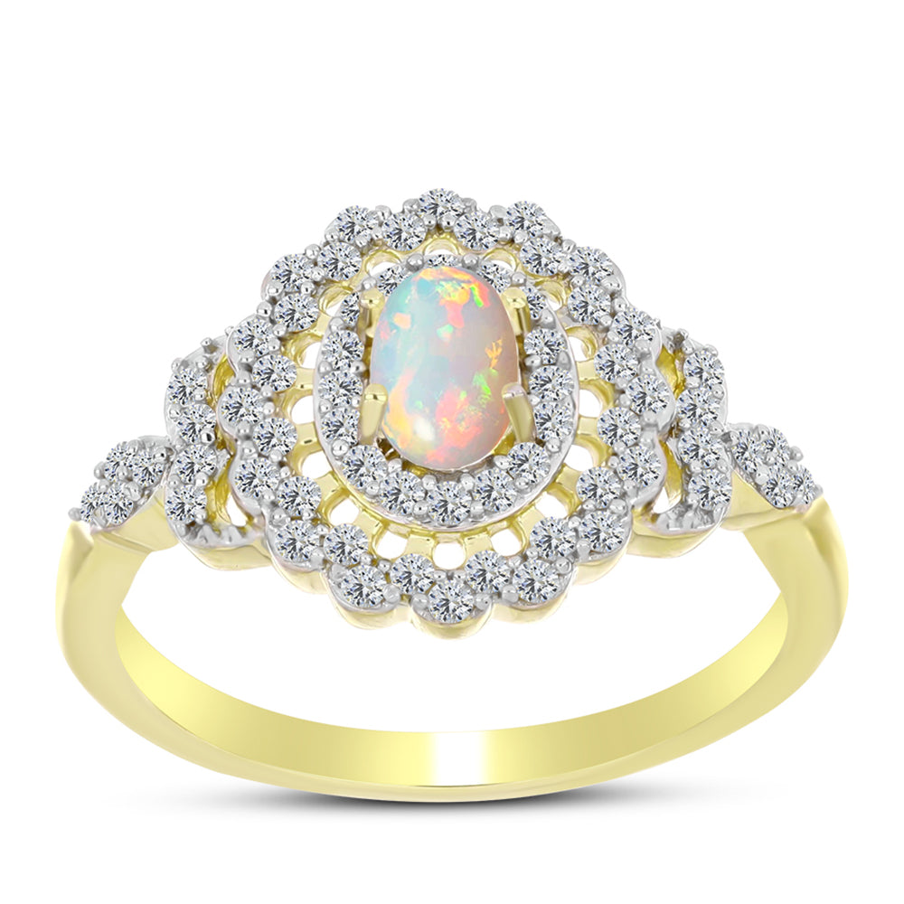 Goldplattierter Silberring mit Welo-Opal und weißem Topas