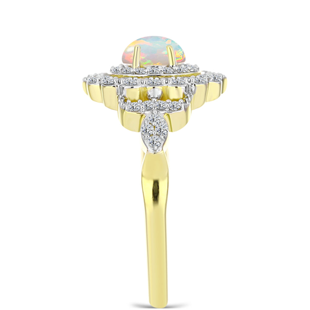 Goldplattierter Silberring mit Welo-Opal und weißem Topas