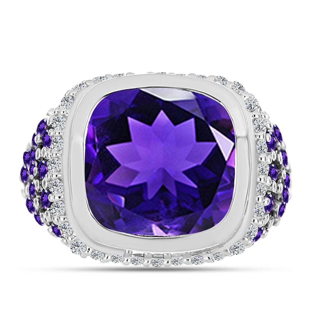 Silberring mit marokkanischem Amethyst und weißem Topas
