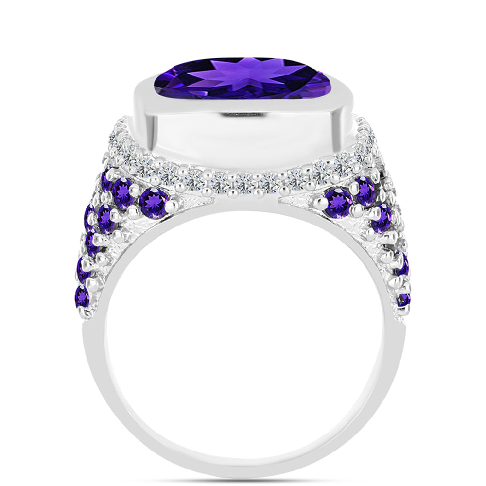 Silberring mit marokkanischem Amethyst und weißem Topas