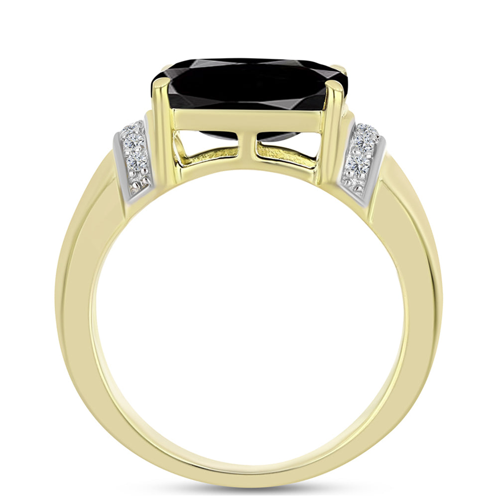 Goldplattierter Silberring mit Obsidian und weißem Topas 2 