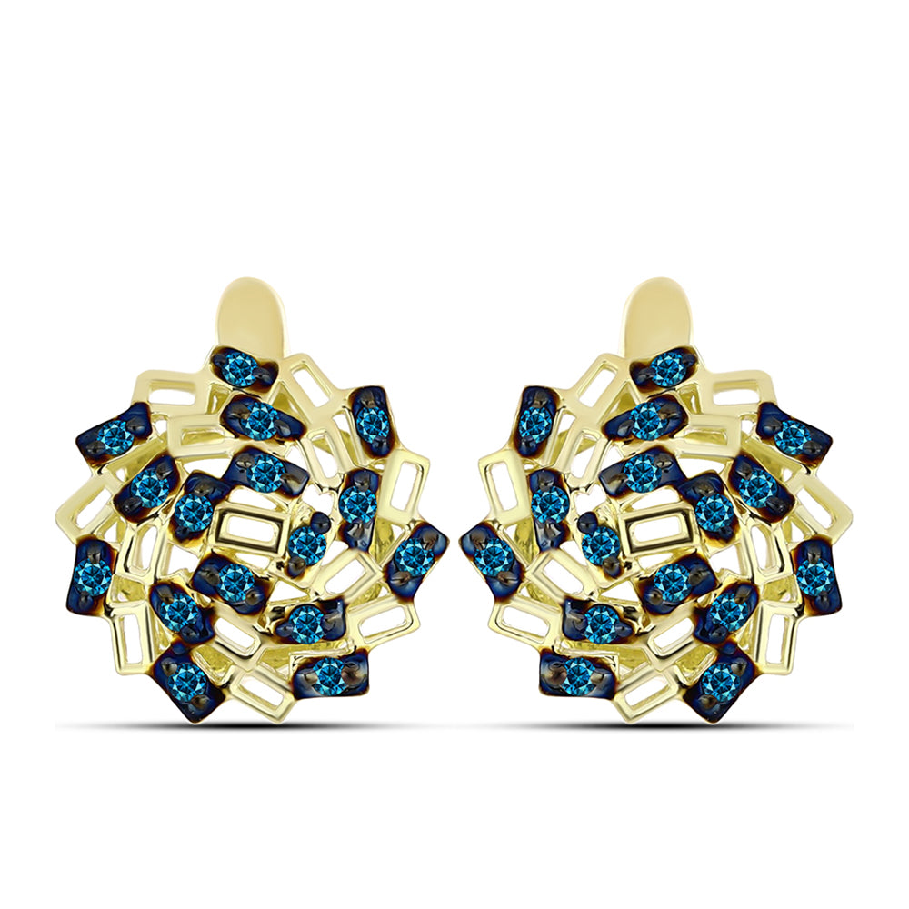 Goldplattierte Silberohrringe mit blauem Diamant
