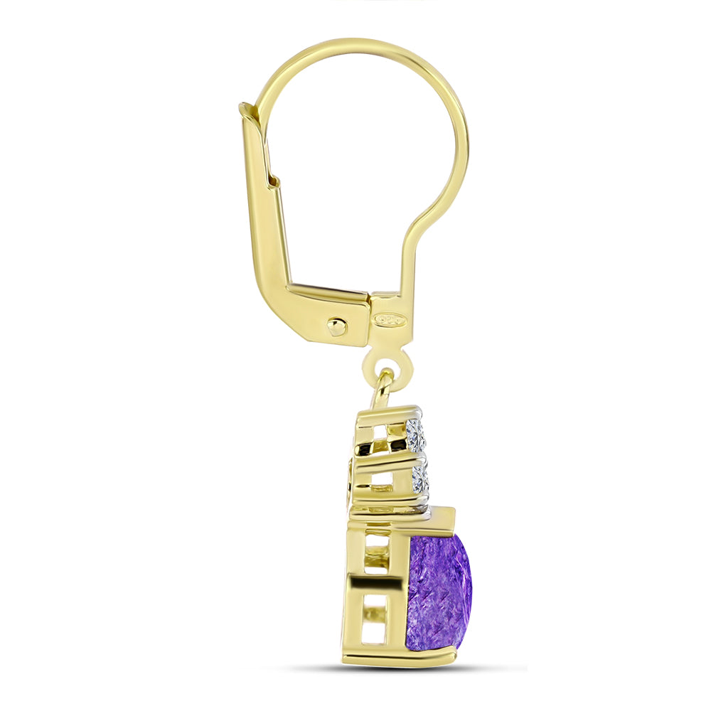 Goldplattierte Silberohrringe mit Charoit und weißem Topas 2 