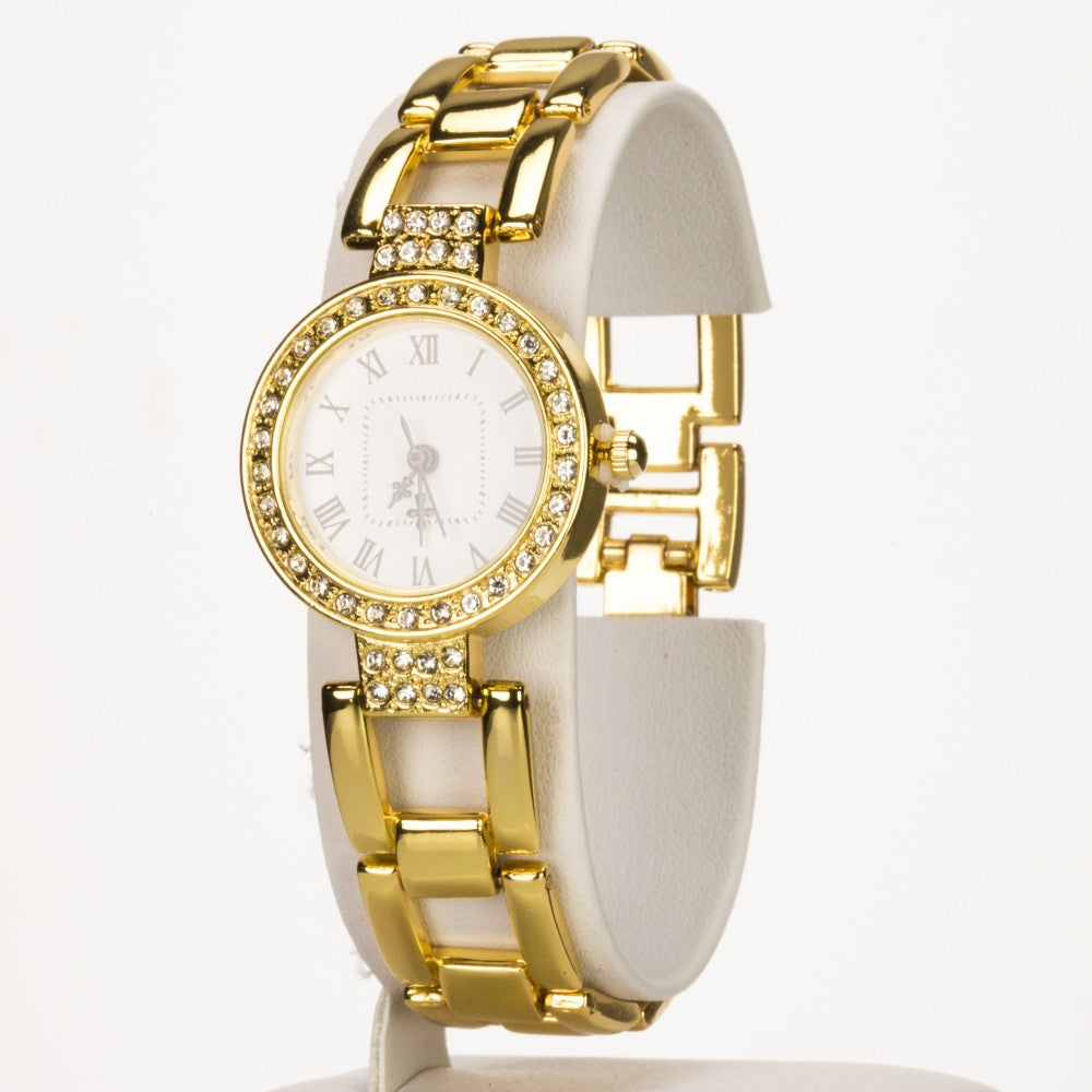 Uhr aus goldplattierter Legierung mit weißem Emporia® Kristall 1 