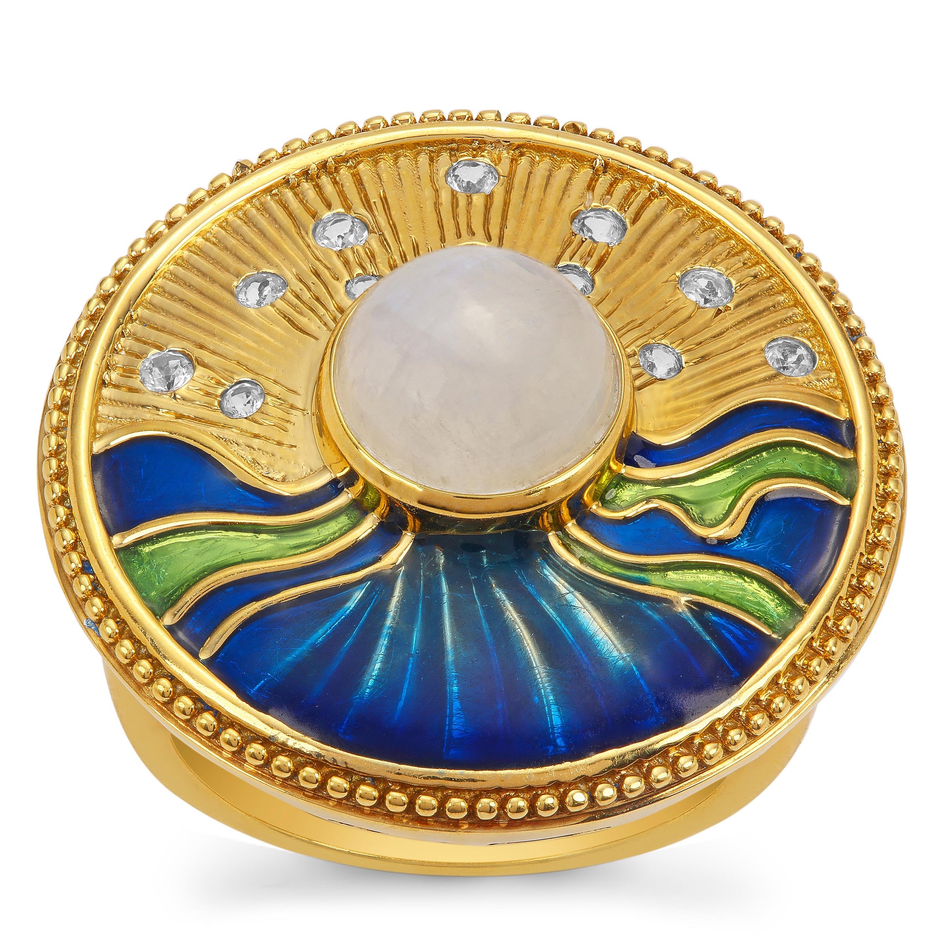 Goldplattierter Silberring mit Regenbogenmondstein und weißem Topas 4 