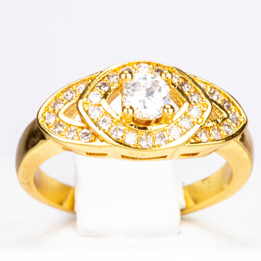 Ring aus goldplattierterr Legierung mit weißem Zirkon