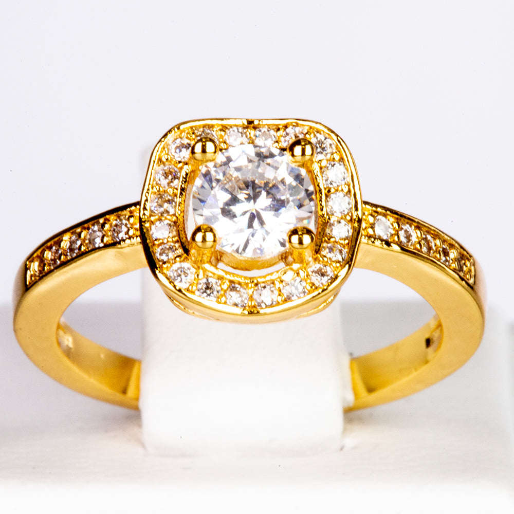 Ring aus goldplattierterr Legierung mit weißem Zirkon 1 